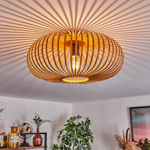 HOFSTEIN Deckenleuchte Oravi, Deckenlampe aus Metall in Ocker/Schwarz, Leuchte im Industrial/Retro/Vintage-Design, Lichteffekt durch Gitter-Optik, Ø 40,5 cm, E27, Wohnzimmer, Esszimmer, Schlafzimmer