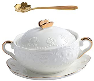 Cabilock Keramik Suppentopf Schüssel Mit Deckel Essbares Nest Obstsalat Schüssel 3pcs Geschirr