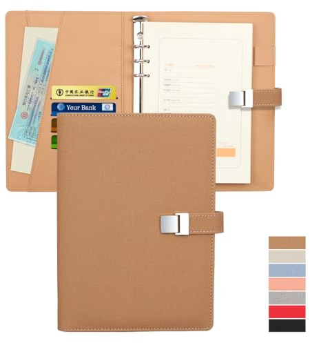 Leder A5 Binder, 6 runde Ringbinder Planer Notebook für A5 Füllpapier - Ringbuchordner - Personal Organizer - Padfolio-Ringbuchmappen in Büro, Schule und Studium- Kaffee