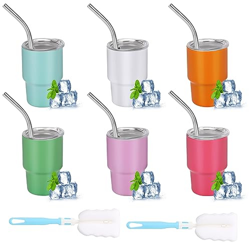 Aokdlia Mini bicchiere da shot con cannuccia, set di 6 colori, include 2 spazzole per la pulizia, mini bicchiere, per feste, viaggi, campeggio