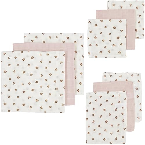 MEYCO Set iniziale di in mussola Baby Mini Panther, 9 pezzi (pannolini in mussola, flanelle e per il ruttino in 100% cotone, assorbenti e ad asciugatura rapida, multifunzionali), rosa tenue