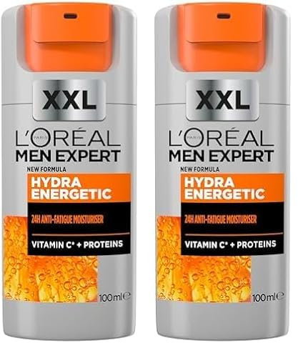 L'Oreal Men Expert Anti-Fatigue Moisturiser, Hydra Energetic Men's Moisturiser With Vitamin C*, Helps Fight Of Appearance of Dark Circles And Intensively Hydrates Skin, [100ml] (Pack of 2)