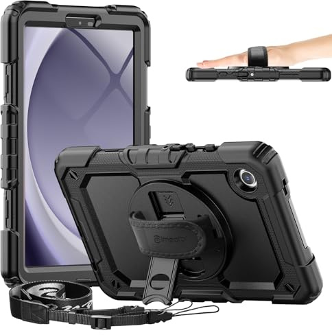 Timecity Case for Samsung Galaxy Tab A9 8.7 Inch 2023 | Shockproof Cover for Galaxy Tab A9 (SM-X110/ X115/ X117 ) with Screen Protector,360° Rotating Stand,Hand&Shoulder Strap-Black