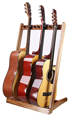 KingPoint Multi-Gitarren-Bodenständer, Holz-Gitarrenständer, Multi-Kopf-Gitarrenständer, Gitarrensammel-Organizer, mit Gitarrenplektren-Schlitz, passend für Gitarren aller Formen