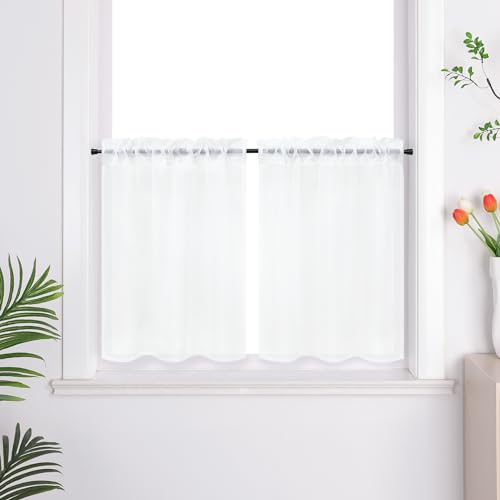 Joyswahl Voile Scheibengardine Küche »Ilia« Bistrogardine 2er Set Küche Gardinen Transparent Küchengardinen Uni Kurzstores Weiß BxH 66x92cm 2 Stück