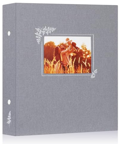 Lanpn Album Photo 11,5x15 11x15 400, Lin Tissu Album pour Vertical Photos Pochette (Gris)