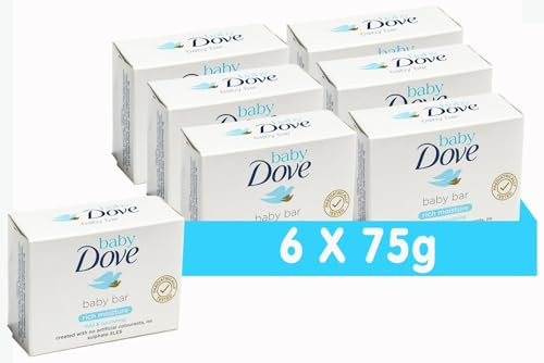 Baby Dove Baby Soap Bar, Rich Moisture, Hypoallergen - Für Zarte Haut, Mit 1/4 Feuchtigkeitscreme, 75g, 6er Pack