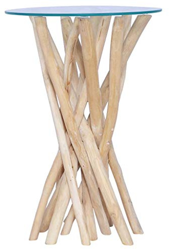 CKioict Canapé Table d'appoint Table basse moderne Table basse avec plateau en verre 35 x 35 x 50 cm Bois massif teck Convient pour salon, café, hôtel