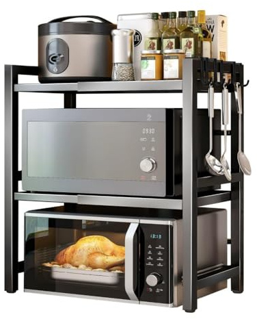 Pantanal Expandable 3 Tiers Microwave Oven Shelf, Kitchen Countertop Storage Shelving Adjustable Spice Racks Freestanding Home Office Desktop Printer Stand (3 Tiers)