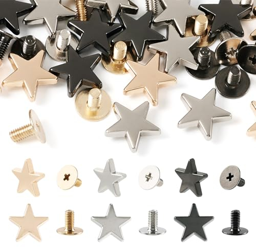 PandaHall Nieten mit Schraubverschluss, Sternschnalle, Dekoration für Lederhandwerk, Geldbörse, Handtasche, Schuhe, Kleidung, Gürtel, 21 Sets