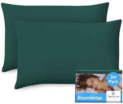 Kissenbezug 40x60 Meergrün, 2-er Set Kissenbezüge, Premium Mako-Baumwolle, Kopfkissen-Bezug für 60x40 Kissen, Kissenhülle für Seitenschläferkissen/Kinder-Kissen, Oeko-TEX Zertifiziert