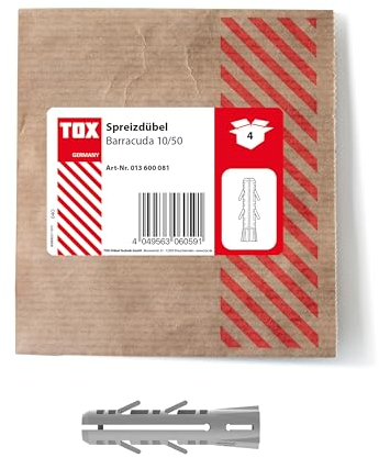 TOX Spreizdübel Barracuda 10x50 mm, Dübel für Vollstein und Beton, sehr hohe Haltewerte, einfache Montage, 4 Stück in einer wiederverschließbaren und umweltschonenden Papierverpackung, 013600081