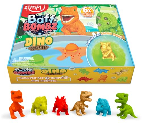 ZIMPLI - 6 bombe da bagno a sorpresa Dinosauro Grande, 6 giocattoli Dinosauro a sorpresa all'interno! Regali di compleanno per bambini, giocattoli da bagno per bambini e bambine