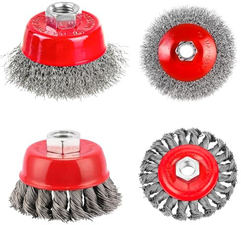 4 Pezzi Spazzola Metallica Smerigliatrice Angolare Kit, M14 Spazzola Acciaio, 75/100 mm Spazzole Metalliche per Trapano, per Levigatura, Rimozione Della Ruggine e Rimozione Della Vernice