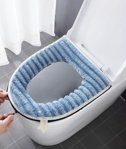 WUMEIJIAJU 2 x dickere, weiche WC-Sitzbezüge, WC-Sitzkissenbezüge für Badezimmer, waschbar und wärmer, mit Reißverschluss und Griff, passend für die meisten Toilettendeckel (blau)
