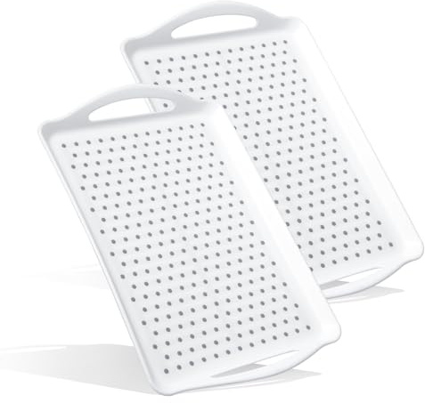 2 Pcs Large Non Slip Serving Tray with Handles, 17.9 x 12.5 Inches