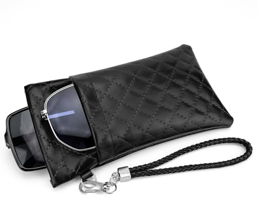 Linkidea Extra große Sonnenbrillen-Tasche, veganes Leder, Sonnenbrillen-Organizer, weiche Tasche, kompatibel mit GG0595S GG0875S RB4098 RB3825 RB4376 PO3352S PO3328S PO3311S (XXL, Schwarz), Schwarz ,