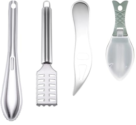 4 Pcs Fish Scale Remover,Stainless Steel Cleaner Kitchen Fish Scaler Fish Skin Graters Cleaning Peeler Scaler Scraper with Bottle Opener Easy Kitchen Fish Descaler Tool