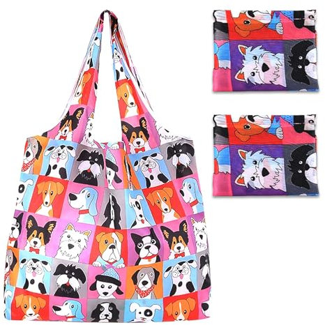 UILYNIU 2 Stück Große Leichte Einkaufstasche Faltbar, 46 x 40 cm Wiederverwendbare Einkaufstaschen für Damen, Einkaufsbeutel Stoffbeutel Tote Bag Shopping Bag für Täglichen Einkauf Reiseaufbewahrung