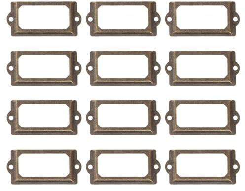 BELLIFFY Antikes Metall Etikettenhalter 70x33mm Vintage Schubladenetikettenrahmen Schnelle und Zuverlässige Beschriftung 12 Stück aus Eisen mit Schrauben für Schränke