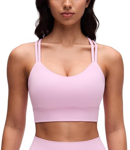 CRZ YOGA Softness Mold Dam Butterluxe Strappy Longline Sport-BH - Dubbla Spaghettiband Träning Yoga Crop Top Atletisk Rosa liv S