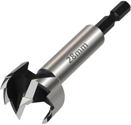 Vearter 28mm Forstner Drill Bit, High Carbon Steel Multi-Tooth Woodworking Tools with Hex Shank, Hinge Boring Hole Cutter for Solid Wood, MDF, Plastic, Particleboard, Plywood