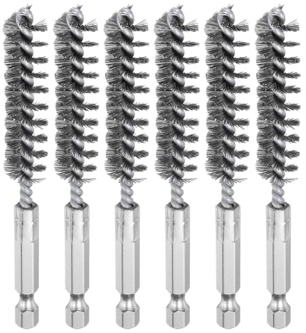 sourcing map 6Pcs 304 Stainless Steel Bore Brush 12mm Dia 4 Long Cleaning Twisted Wire Brush with Handle 1/4 Hex Shank for Tubes, Ports, Bearings