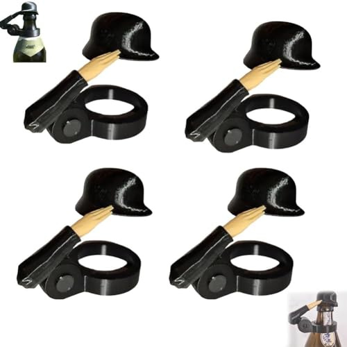 Bierhelm Soldat Salute, Bierflaschen Helm,Flaschenverschluss Bierflaschen Lustiger Salute Soldaten Bierhelm Wiederverwendbar,Dekorative Kappen FüR Party Bar Veteranen Enthusiasten (BlackB 4PCS)