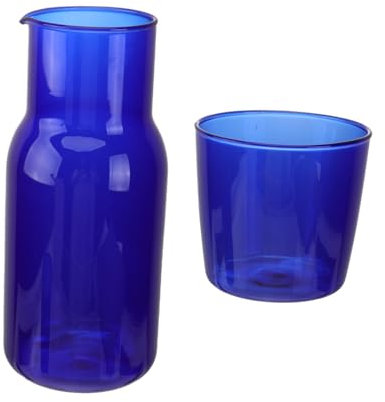 PartyKindom Bicchieri e Brocca in Vetro Trasparente Tazze Blu Capacità Ampia Per Feste e Riunioni Familiari Design Elegante Per Cucina