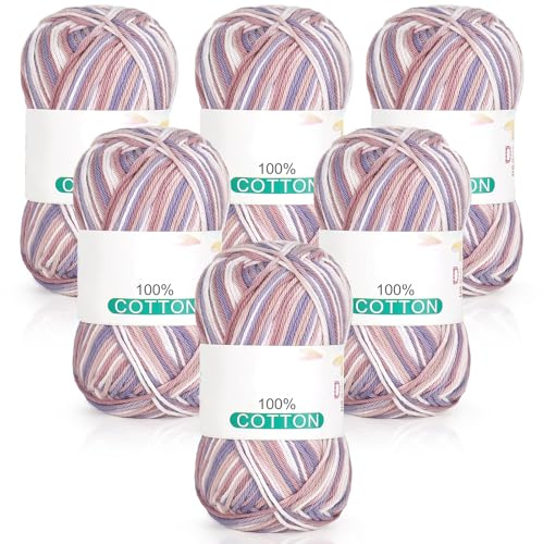 Reessy 100% Cotton Yarn for Crochet, Pure Cotton Yarn-Pastel Multi