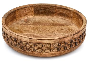 Indus Lifespace Frutero de madera de mango para frutas, ensaladas y galletas para encimera de cocina o centro de mesa de Navidad de granja (10 x 10 x 2.5 pulgadas)