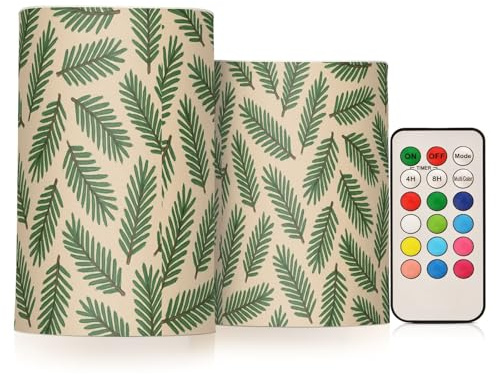 famyily Juego de 2 velas LED sin llama con patrón de aguja de secuoya con pilas para centro de mesa de 4 y 5 pulgadas