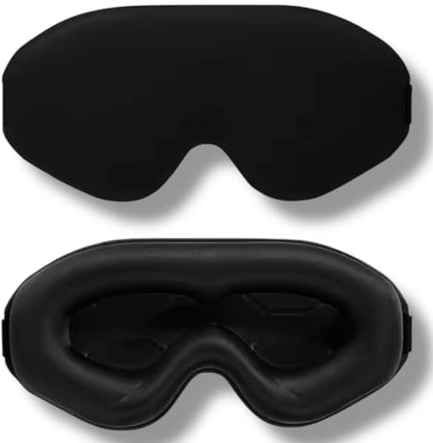 3D Schlafmaske Lichtundurchlässige Schlafbrille Damen & Herren für Seitenschläfer Bequeme Augenmaske mit Augenfreiraum Sleeping Mask Baumwolle Verstellbar Reise Festival Camping (Schwarz, 1er Set)