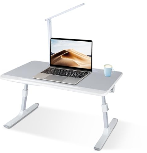 MUL-BOUTIQUE Table de Support Ordinateur Portable lit- avec Lampe Éclairage, Tiroir et Deux Logements,Plateau de lit, Hauteur Réglable,pour Canapé et Bureau, Lit,60x40x27-40 cm