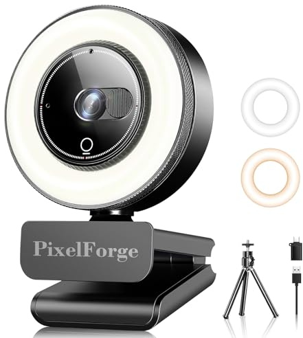 PixelForge Webcam 4K per PC con microfono e copertura per luce e privacy, webcam per computer desktop/laptop/monitor/Mac, telecamera di streaming USB per zoom/Skype/team/videochiamate/studio e