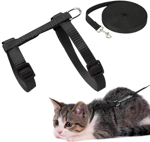 GNALIA Arneses Para Gatos 1 Unidad Negro 120Cm Ajustable Antiescape Seguridad Para Caminar Entrenar Gato Pequeño Mediano