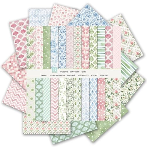 MerwDeeyt 24 Sheet 12x12 Inch Flower Scrapbook Paper 160gsm Double-Sided | Pattern Paper, Scrapbooking Papers, Vintage Decorative Papers, for Card Making, Photo Album, Journaling Decor