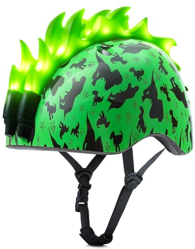 EllaSeek Casco da bici per bambini con luci LED Mohawk, casco regolabile per bambini dai 3 agli 8 anni, per ragazzi e ragazze, per bici, scooter e skateboard