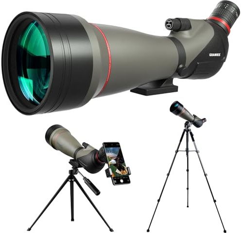 GUANIEE 25-75x100 Spotting Scope with Two Tripods 9 Inches & 45 Inches, Phone Adapter Carrying Bag Spotter Scope for Target Shooting Bird Watching Wildlife Viewing Mud