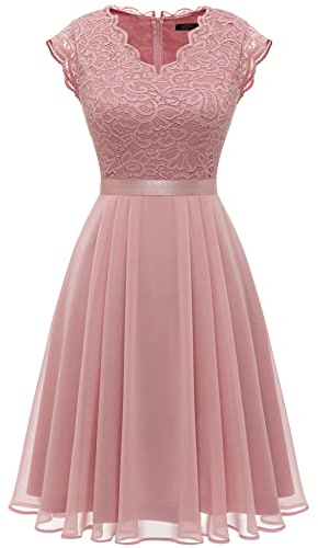 Dressystar cocktailklänning dam bröllopsgäst knälång aftonklänning elegant för bröllop, Blush, S