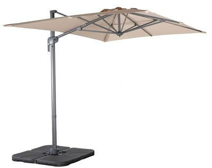 sweeek - Parasol déporté rectangulaire 2x3m + dalles à lester - Antibes - Beige - Parasol excentré inclinable. rabattable et rotatif à 360°.