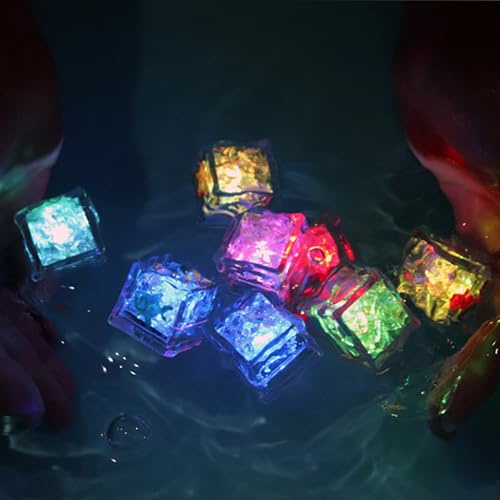 8 Pack Light Up Ice Cubes, Light Up Bath Toys, Multicolour Decoration LED Ice CubesLight Liquid Sensor Water Activated Glowing, Reusable BathLights for Drinks Wine, Party, Club, Bar