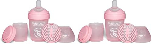 Twistshake Pro Double Biberon Anti-Coliques avec Récipient à Lait en Poudre - 180 ml | Mamelon en Silicone à Débit Lent | Biberon de Lait pour Bébé sans BPA | Convient aux Nouveau-Nés (0+) | Rose