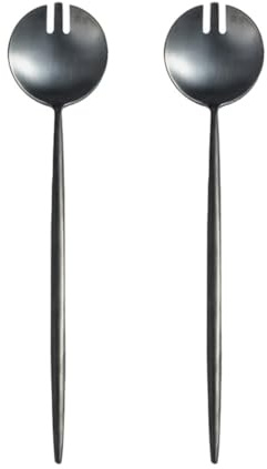 MonoSora Forchetta da insalata in acciaio inox 304 con manico lungo, 29 cm, per servire insalata, pasta, frutta, verdura, lavabile in lavastoviglie, confezione da 2, colore nero