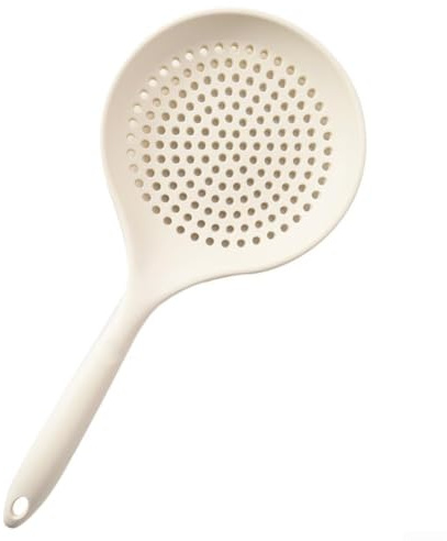 Cucchiaio in silicone per schiumarola, perfetto per scolare le verdure e scolare l'olio, presa comoda, facile manutenzione (bianco)
