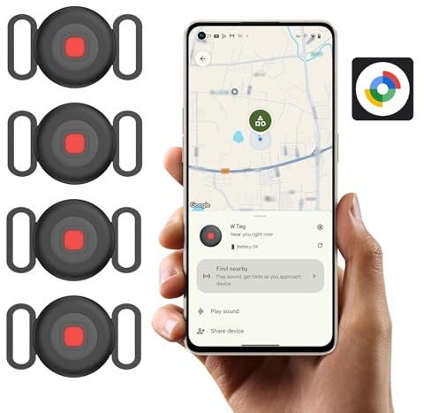 Katze Hund GPS Tracker für Android ohne ABO, Hundetracker Katzentracker für Halsband, Android Smart Tag kompatibel mit Google Find Hub, Wasserdicht Tracking Standort von Haustieren (4 Pack)