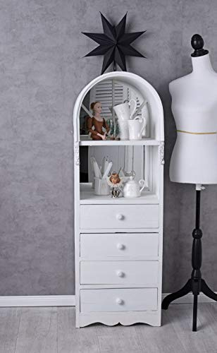 PALAZZO INT Vintage Kommode Chateau Marielle Standregal 132×45×35 cm halbrund antik patiniert mit Spiegelwand 4 Schubladen & Ablagen Landhausstil Shabby Chic Unikat Nostalgie Möbel