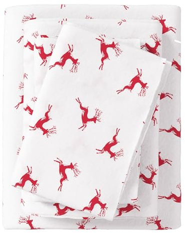 Great Bay Home 100% Turkish Cotton Twin Kids Holiday Flannel Sheet Set | Deep Pocket Fitted Sheet, Soft Sheets | Warm Bed Sheets | Pre-Shrunk & Anti-Pill Flannel Sheets (Twin, Reindeer)