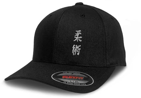 Flexfit Left Side Panel Martial Arts Jujitsu Silver Embroidery Hats for Men & Women Polyester Black Small Medium