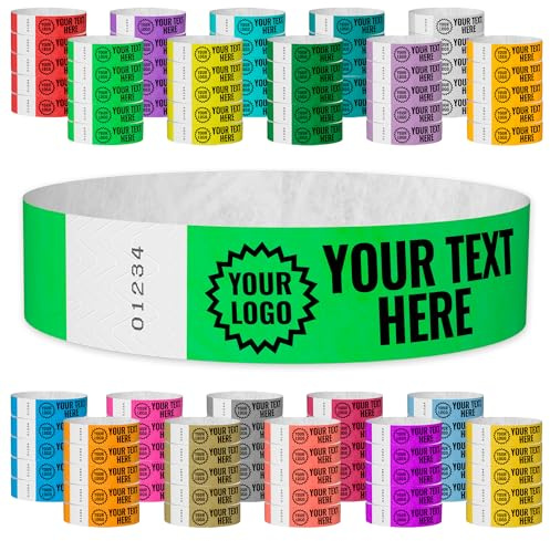 WristCo Neon Green Custom Imprint Wristbands - 100 Count Tyvek ¾” x 10”- Add Any Text Logo and Image & Receive Printed Wrist Band Bracelets for Events Concert Party Festival Security Admission VIP